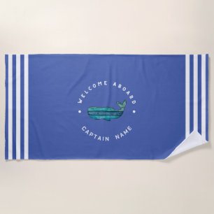 Blue Navy Nautical Anchor yacht club sailing Whale Beach Towel