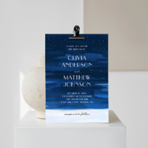 Blue navy night sky. Modern painted wedding Invitation