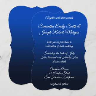 Blue Navy Ombre Elegant Calligraphy Wedding Invitation