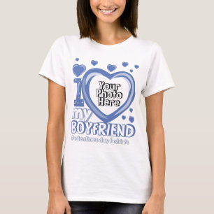 Blue Navy Photo Heart I love My Boyfriend T-Shirt