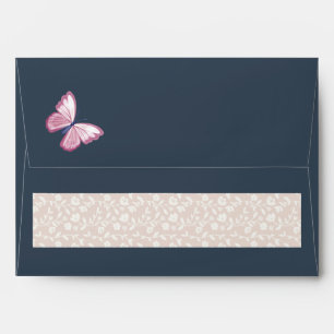 blue navy pink butterfly floral envelope