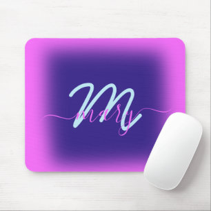 Blue Navy Pink Minimal Name Monogram Bright Mouse Mat