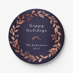 Blue Navy Pink Rose Gold Gray Christmas Paper Plate