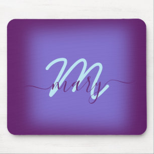 Blue navy Purple Minimal Name Monogram Mouse Mat