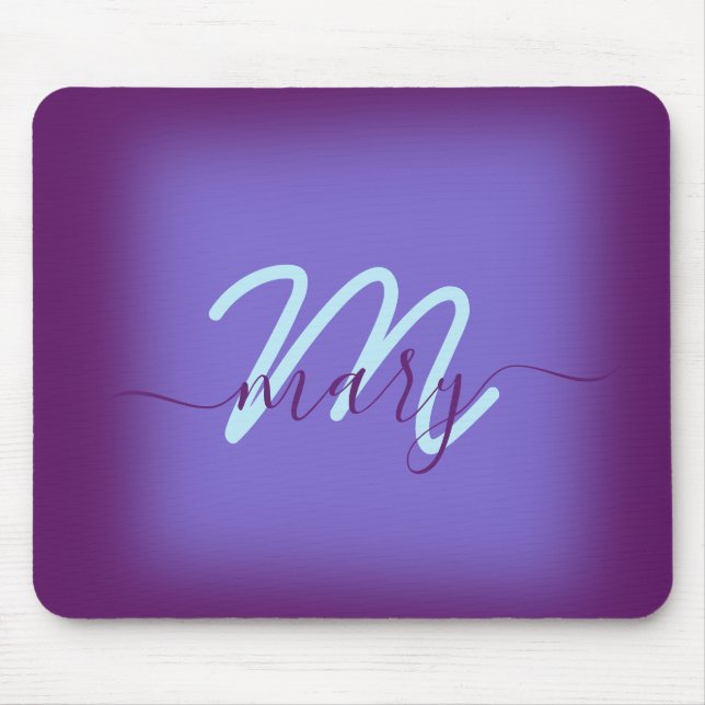 Blue navy Purple Minimal Name Monogram Mouse Mat (Front)