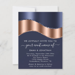 Blue Navy Rose Gold Border Wave QR Code Minimalism