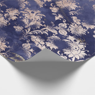 Blue Navy Rose Gold Flower Graphite Grungy Shabby Wrapping Paper