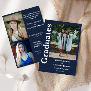 Blue navy siblings graduate Double graduation Invitation