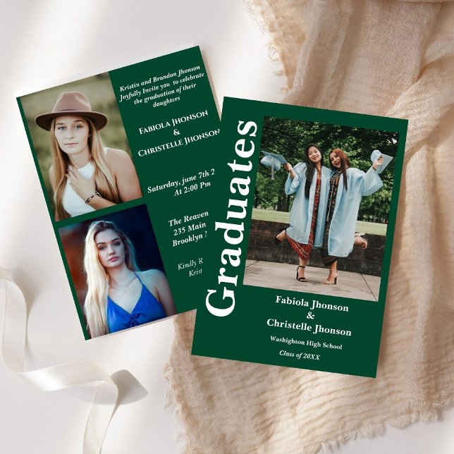 Blue navy  siblings graduate Double graduation  Invitation (Creator Uploaded)