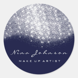 Blue Navy Silver Grey Glitter Makeup Artist Beauty Classic Round Sticker