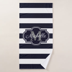 Blue Navy Stripes Pattern Bath Towel Set