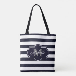 Blue Navy Stripes Pattern Tote Bag