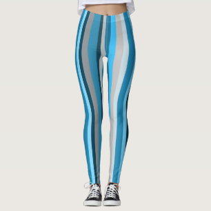 Blue Navy Tan Vertical Striped Leggings