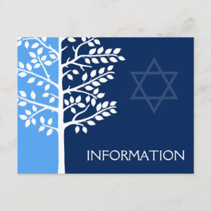 Blue Navy Tree of Life Bar Mitzvah Information Enclosure Card