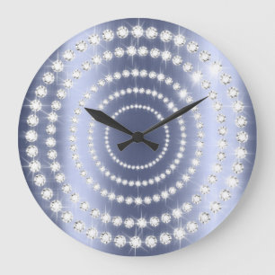 Blue Navy  Vip Grey Silver Diamond Infinity Large Clock