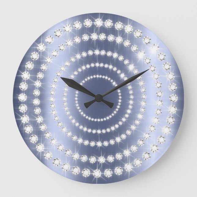 Blue Navy  Vip Grey Silver Diamond Infinity Large Clock (Front)