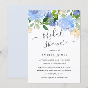 Blue Navy Watercolor Floral Bridal Shower Invitation