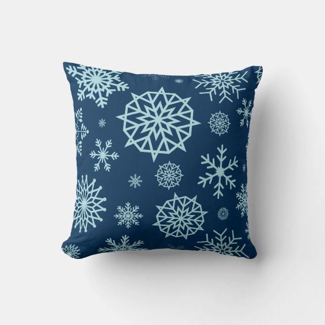 Blue Navy Winter Snowflake Christmas Holidays Cushion (Front)