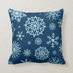 Blue Navy Winter Snowflake Christmas Holidays Cushion