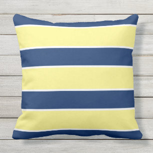 Blue Navy Yellow Nautical coastal modern stripe Cushion