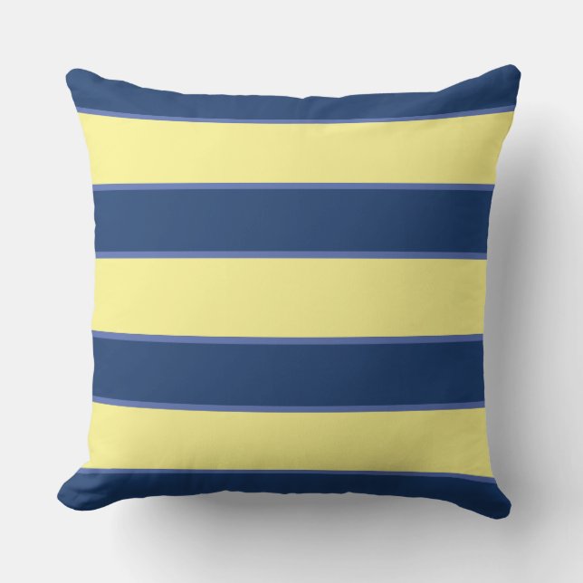 Blue Navy Yellow Nautical coastal modern stripes  Cushion (Front)