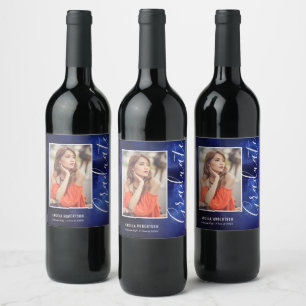 Blue Nebula Space Stylish Modern Photo Graduation Wine Label