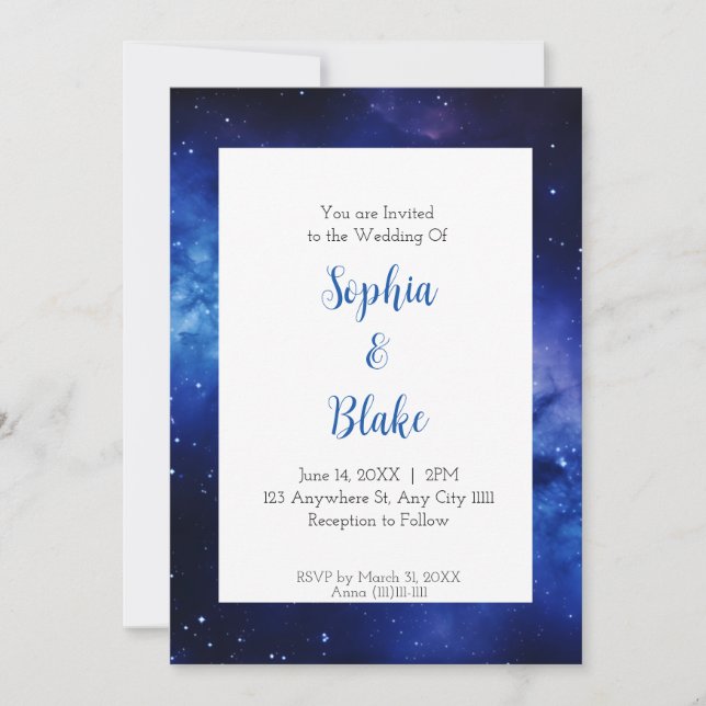 Blue Nebula Starlight Wedding Invitation (Front)