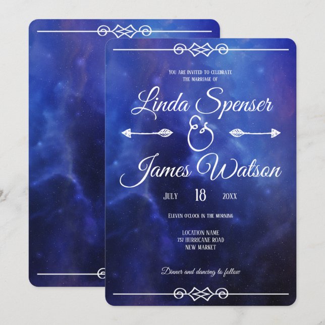 Blue Nebula Wedding Invitation (Front/Back)