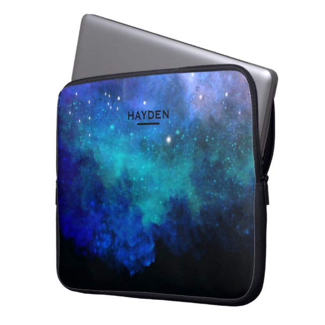Blue Nebulous Cool Galaxy Personalised Laptop Sleeve (Front Left)