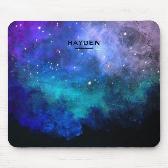 Blue Nebulous Cool Galaxy Personalised Mouse Mat (Front)