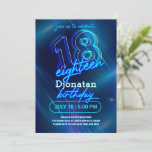 Blue Neon 18th Birthday Party Invitation Card<br><div class="desc">Blue Neon Birthday Party Invitation Card is a part of the Neon Birthday Party collection. This product features neon signs,  blue background. Done mostly in blue & white colours with decorative fonts. Explore more matching products in our store.</div>