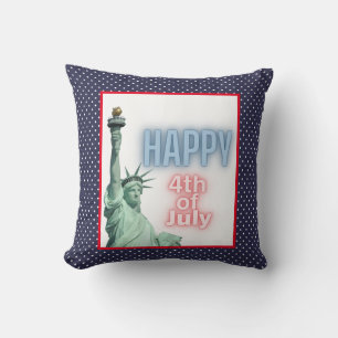 Blue Neon 4th of July Liberty Statue  Cushion