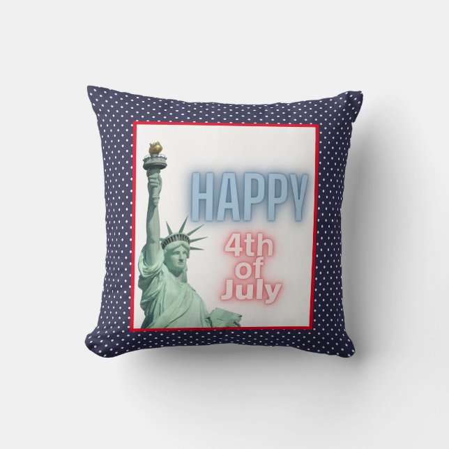 Blue Neon 4th of July Liberty Statue  Cushion (Front)