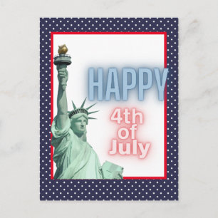 Blue Neon 4th of July Liberty Statue Postcard