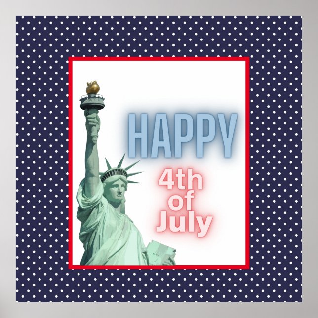 Blue Neon 4th of July Liberty Statue  Poster (Front)