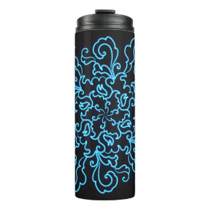 Blue Neon Abstract Line Art Trendy Black Leggings Thermal Tumbler