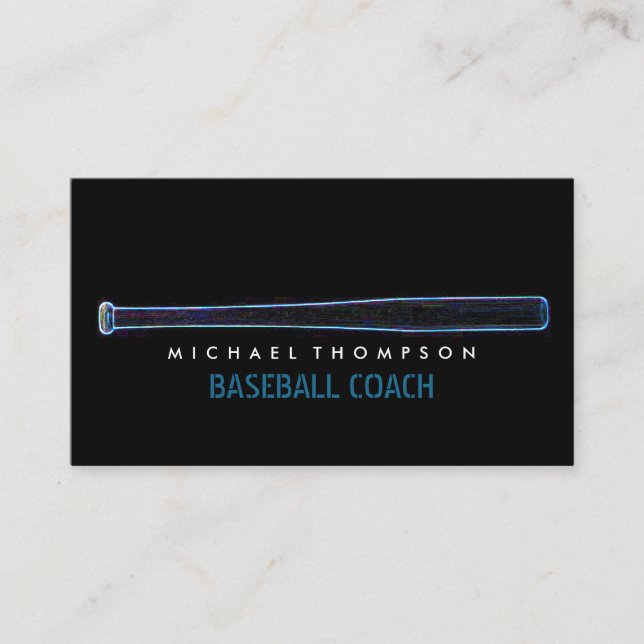 Blue Neon Baseball Bat, Baseball Player, Coach Bus Business Card (Front)