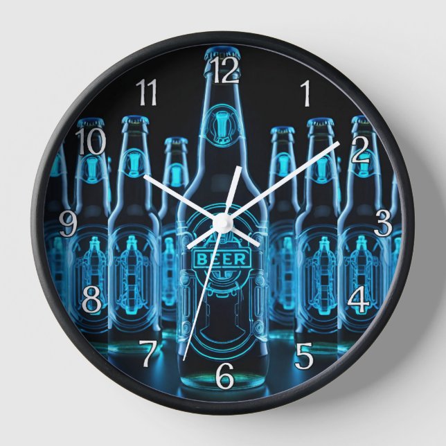 Blue Neon Beer Bottles Clock (Front)