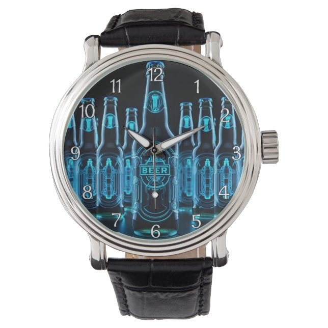 Blue Neon Beer Bottles Watch (Front)