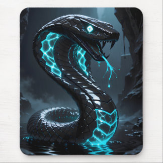 Blue Neon Black Snake Glowing Cobra Fantasy Gaming Mouse Mat