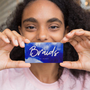 Blue Neon Braids Script Business Card