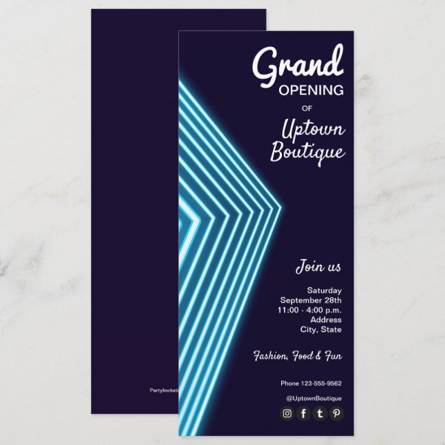 Blue Neon Business Invitation (Front/Back)
