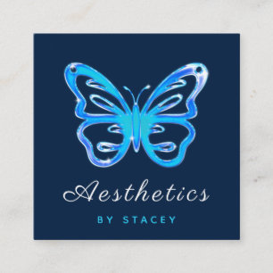 Blue Neon Butterfly Aesthetic QR Code Social Media Square Business Card