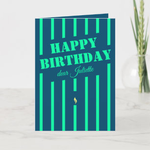 Blue neon candle happy birthday greeting card