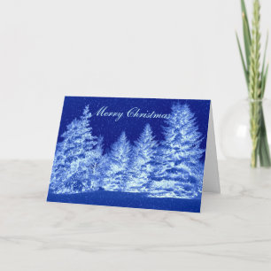 Blue Neon Christmas Trees Holiday Card