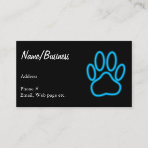 Blue Neon Dog Paw Print Business Card