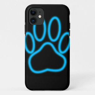 Blue Neon Dog Paw Print iPhone 11 Case