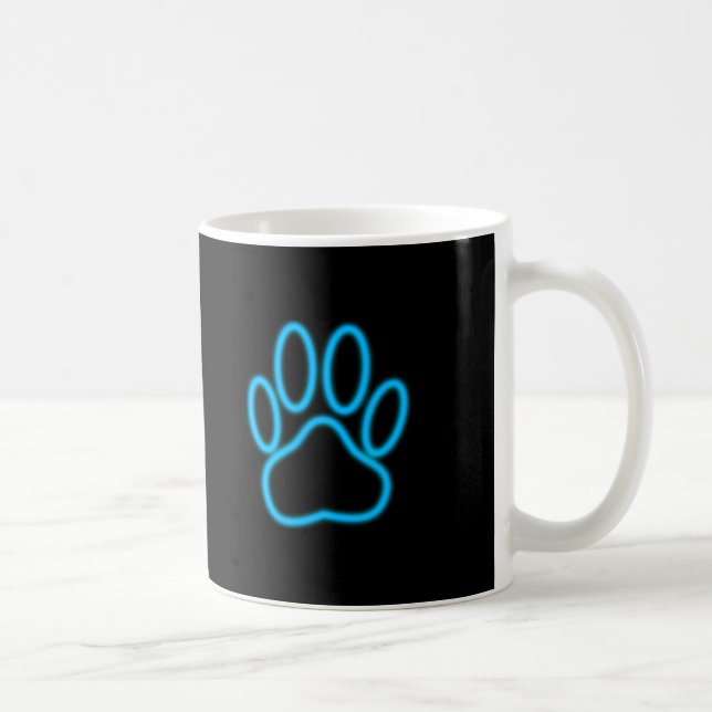 Blue Neon Dog Paw Print Coffee Mug (Right)