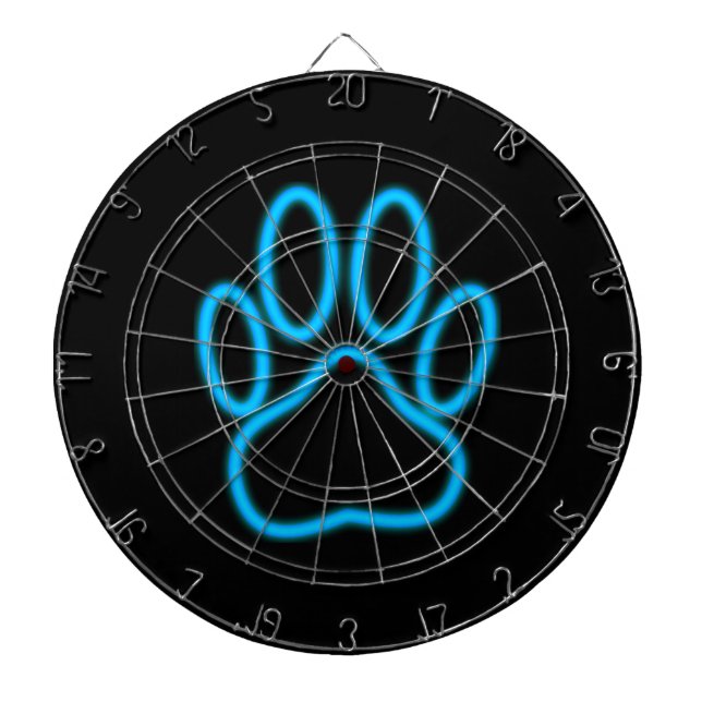 Blue Neon Dog Paw Print Dartboard (Front)