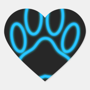 Blue Neon Dog Paw Print Heart Sticker
